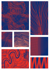 Collection de motif de nuance rouge sur bleu marine, recherche graphique et abstraite 