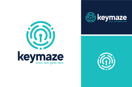 Circular Labyrinth Maze with Keyhole for Security Access Data Protections Logo Design