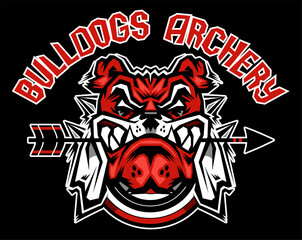 bulldogs archery team design with mascot for school, college or league sports
