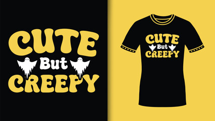 Retro Halloween Tshirt with Cute but Creepy lettering design with halloween spooky for man,women