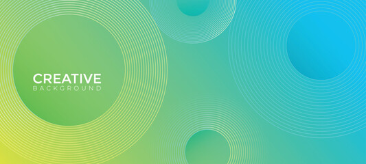 Modern futuristic technology background. Abstract blue, green and yellow gradient geometric circle line background design. For landing page, cover, wide banner,header, poster, flyer and more.