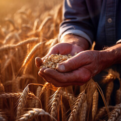 Wheat in the hands of a farmer. Grain deal concept. Hunger and food security of the world. background
