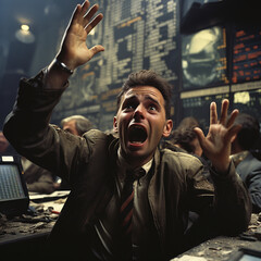 Wall Street Fury: Shouting Man in Suit