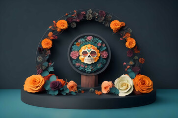 day of the dead skull altar paper art style ai generated background