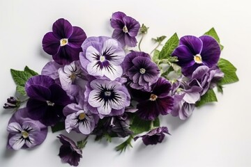 Naklejka na ściany i meble Artistic violet floral arrangement with isolated white background. Top view, copy space. Generative AI