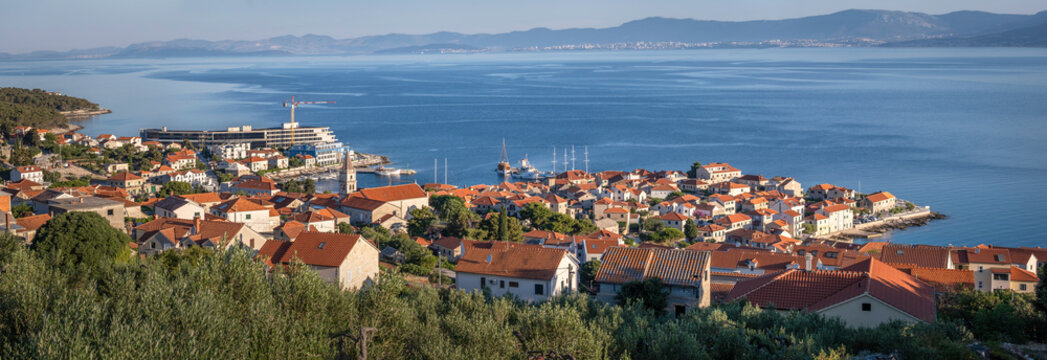 Panoramic view of Postira on island Brac, Croatia