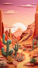 Desert Summer Cactus Cacti Paper Cut Phone Wallpaper Background Illustration