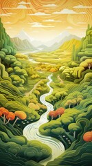 Fototapeta premium Hedge Maze Paper Cut Phone Wallpaper Background Illustration