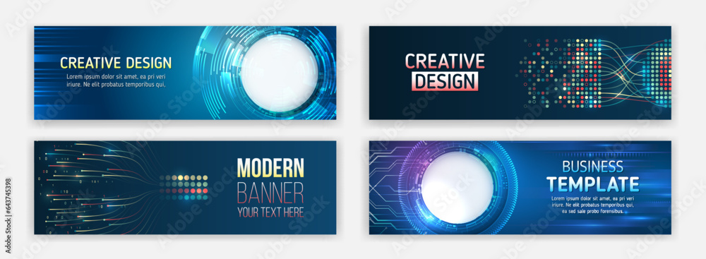 Leinwandbilder high-tech computers concept. futuristic banner template set. modern hi-tech design for websites and 