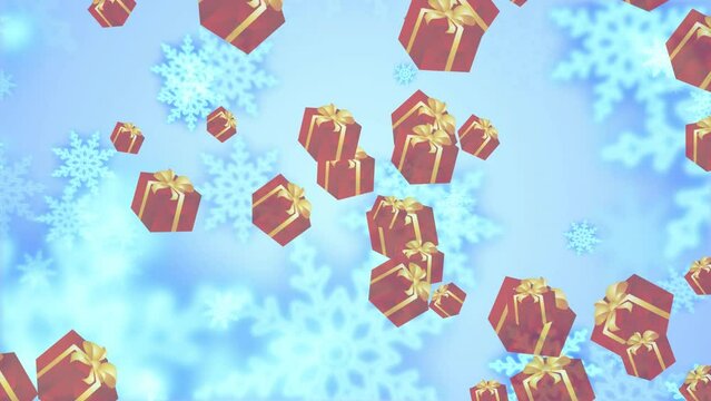 Christmas background with gifts Christmas gift rain Christmas decorations snowflakes Merry christmas 3D
