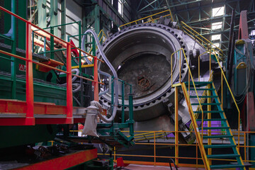 Semi-vessel of nuclear reaktor at special machine for tests.