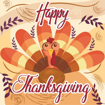 Isolated cute turkey bird Happy thanksgiving day poster Vector