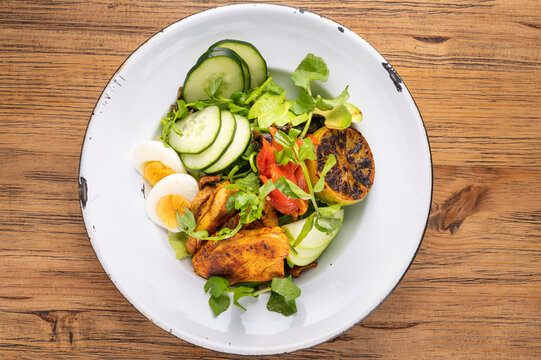 Flat lay of salad plate. Gourmet salad. healthy food concept.