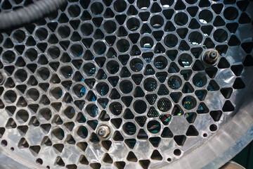 Bottom part of nuclear reactor in closeup view.