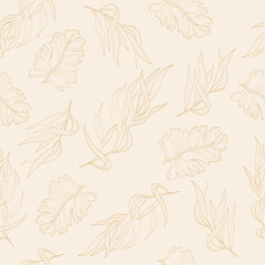 seamless pattern with seaweed, line art water plant