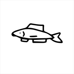 Fish silhouette. Vector isolated hand-drawn illustration. Black and white doodles.