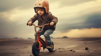 Foto op Aluminium child learning to ride a bike © PixelGuru