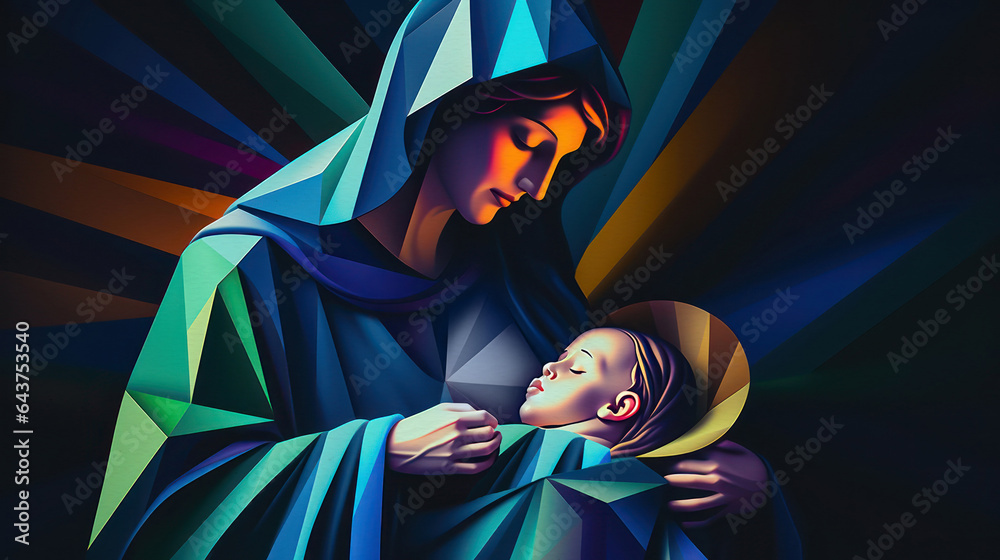 Wall mural mary and the child jesus, modern art, generative ai