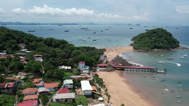 Aerial views from over Taboga Island Panama, just outside the entrance to the Panama Canal