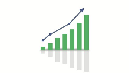 Business growth graph with success arrow infographics. 4k animation of a business infographics with rising arrow and appearing green bar stats.