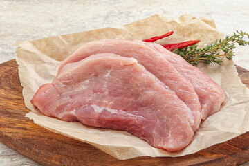 Raw pork schnitzel for roast