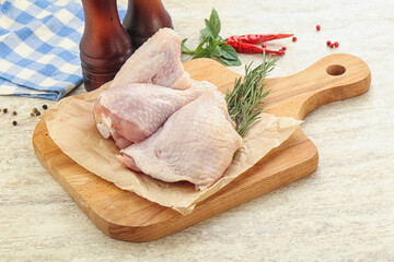 Raw chicken thighs, leg and wing