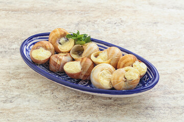 Delicous baked snail with butter - Escargot