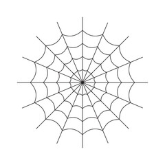 Obraz premium Symmetrical spider web icon. Geometric halloween badge. Minimal spooky sticker.