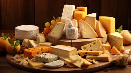 Delicious, appetizing and tasty pieces of cheese. Generative AI