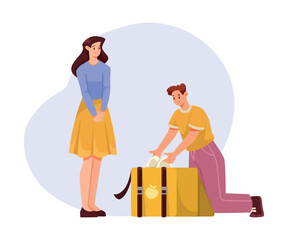 Man Delivery Courier Give Product to Woman Customer Vector Illustration