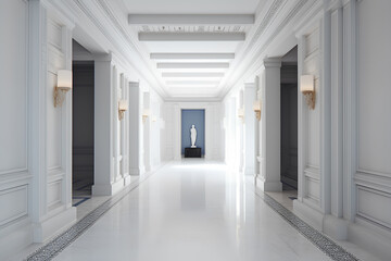 Greek style hallway interior in modern luxury house.