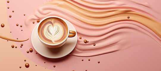 delicious cup of coffee on pink background