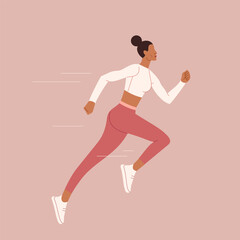 Fototapeta na wymiar A young athletic woman is running. A beautiful woman with a slender figure is engaging in sports. The concept of a healthy lifestyle, sports, and weight loss. Vector flat design illustration. 