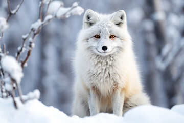 Arctic fox in a wild snowy landscape. AI generated