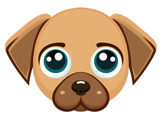 Puppy eyes flat style vector illustration, cute puppy face with big eyes stock vector image