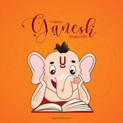 Vector 'Ganesh Chaturthi' in Hindi for wedding card, poster design, template, and social banner