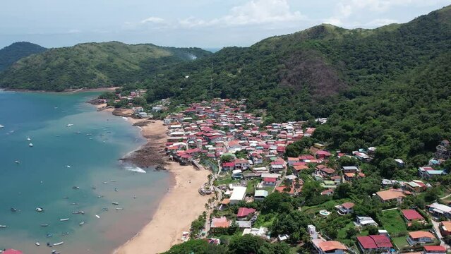 Aerial views from over Taboga Island Panama, just outside the entrance to the Panama Canal