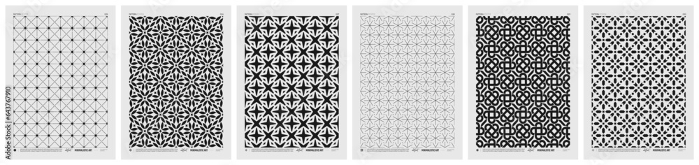 Poster abstract vector minimalistic posters with geometric pattern, black and white rhythmic repeating text