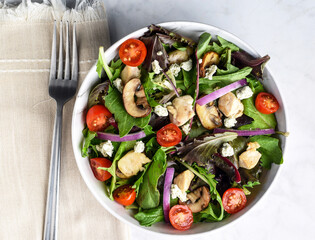 spring mix salad  top with mushroom and chicken