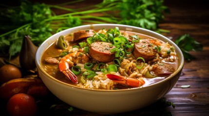 Fragrant and spicy Instant Pot Cajun gumbo, with a mix of seafood and sausages. 