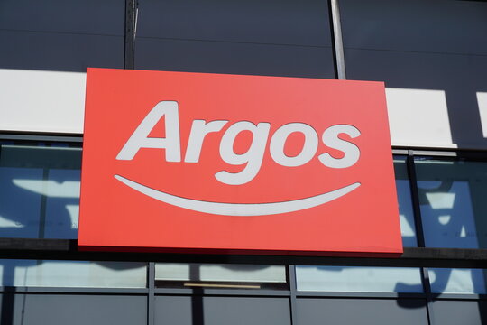 Southampton England 4 September 2023 - Argos store sign and logotype. High street retailer in the UK 