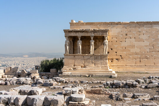 Famous Greek temple of Erechtheion on the north side of the Acropolis of Athens in