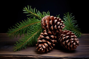 Fototapeta premium Beautiful Siberian Pine Cone with Branch for Christmas and Holiday Decorative Isolation