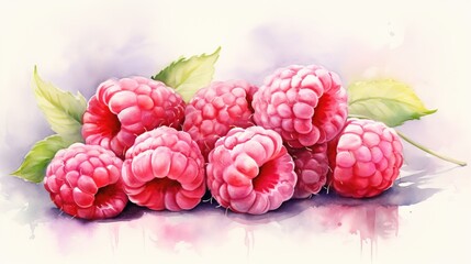  a painting of raspberries with leaves on a white background.  generative ai