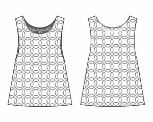 flat technical sketch drawing template tank top with lace fashion details. vintage lace cotton design vector illustration. lace fashion CAD mock up design for clothing, garments, apparel.