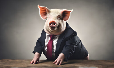 Retrato de cerdo en traje de negocios - obrazy, fototapety, plakaty