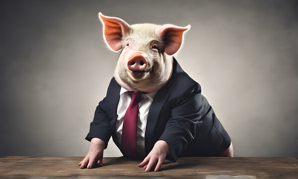 Retrato de cerdo en traje de negocios