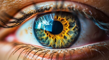 close up of eye, close up of a female eye, colored eye background, female eye background