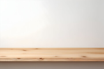 An Empty White Wooden Table Against a Clean White Wall Background, Ideal for Product Display Montage