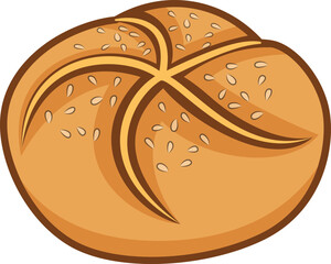 Kaiser roll bun vector illustration, Kaiser roll, Kaisersemmel, Emperor roll, Vienna roll kajzerka or a hard roll stock vector image